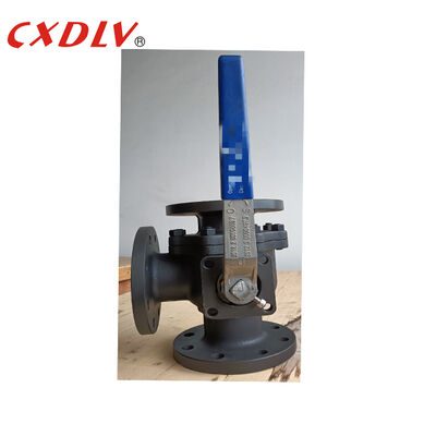 Carbon Steel 3 Way L-Port Flanged Ball Valve với ISO5211 Mounting Pad With Handle Lever JIS10K Connection