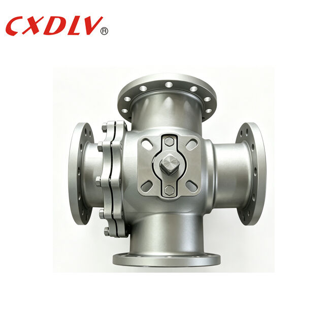 Van bi 4 ngả toàn cổng, mặt bích, lỗ T, PN16, có đế ISO5211