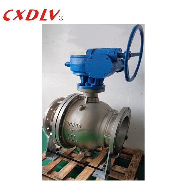 Thép không gỉ 12 "PN16 Flanged Trunnion Mounted Ball Valve với Worm Gear Operator